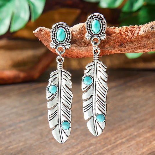 NIHER134 - Elegant Turquoise Feather Drop Earrings