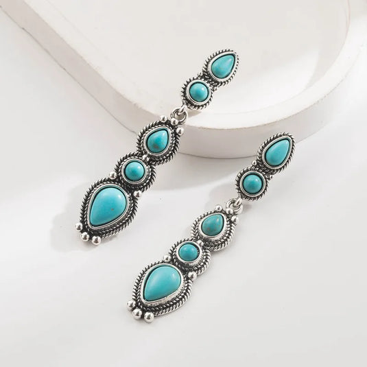 NIHER154 - Bohemian Western Style Turquoise Drop Earrings