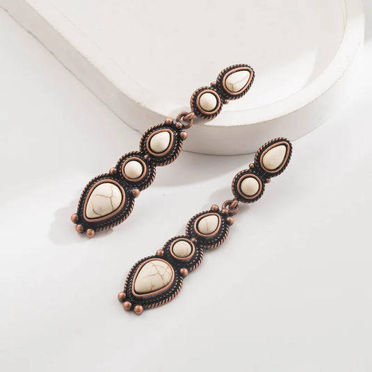 NIHER157 - Bohemian Western Style White Drop Earrings