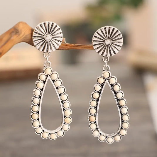 NIHER160 - Retro White Turquoise Water Droplet Earrings