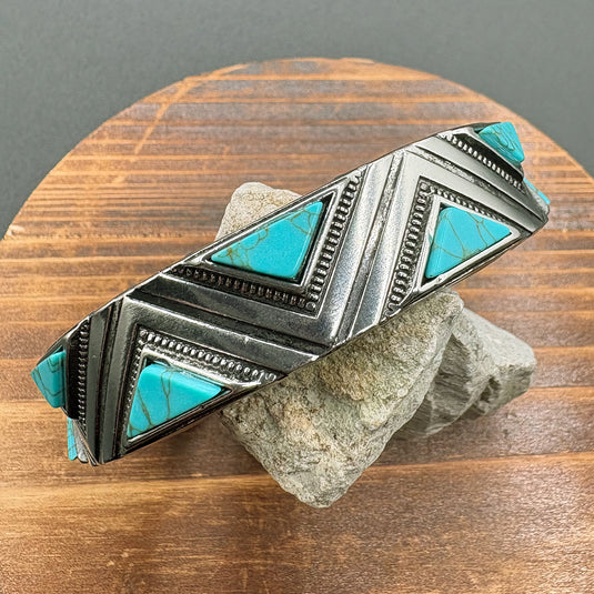 NIHBC15 - Geometric Turquoise Inlay Bangle Bracelet