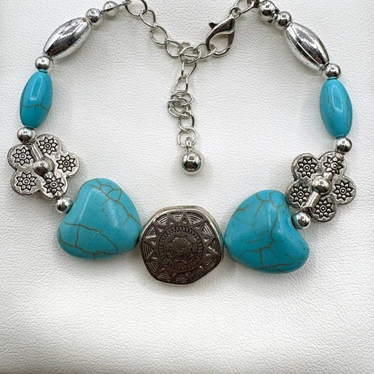 NIHBC27 - Silver Turquoise Heart Bracelet