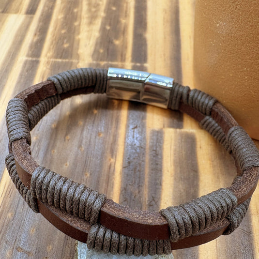 NIHBC65 - Titanium Steel Woven PU Leather Wrapped Bracelet