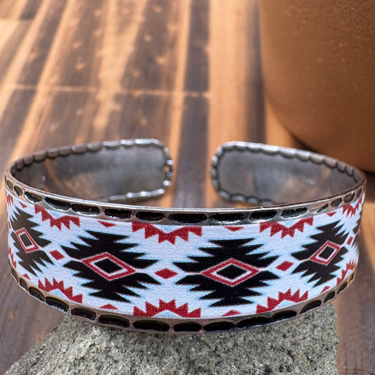 NIHBC76 - Black/White/Red Aztec Print Bangle Bracelet
