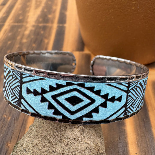 NIHBC77 - Turquoise/Black Aztec Print Bangle Bracelet