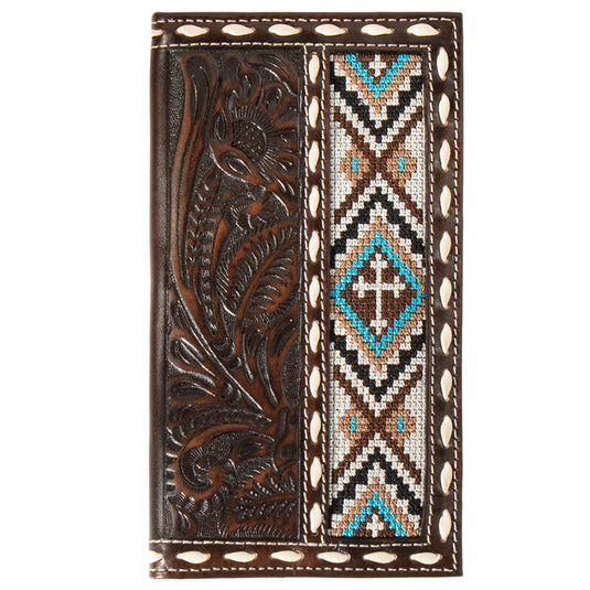 N500044402 - Nocona Men's Rodeo Wallet Floral Embossed Cross Embroidered Brown