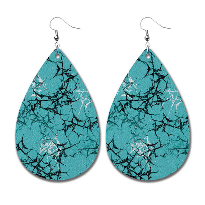 ACCER 10 - PU Leather Crackled Blue Earrings