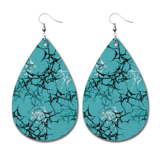 ACCER 10 - PU Leather Crackled Blue Earrings