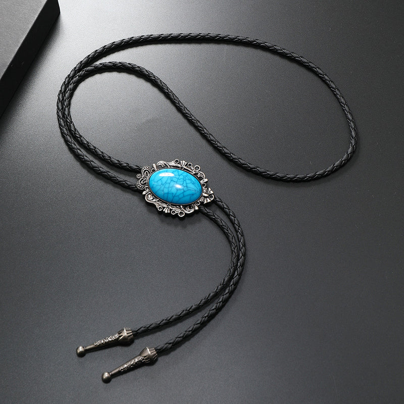 Load image into Gallery viewer, NIHBO2 - Turquoise Stone Antique Silver Bolo
