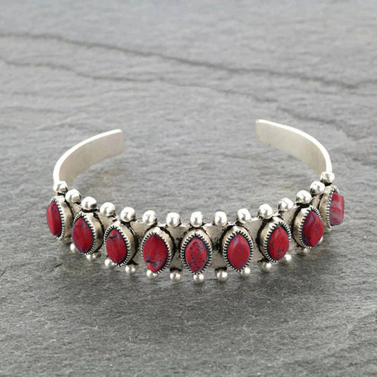 ACCBC 3 - Multi Stone Ruby Red Metal Bangle Bracelet