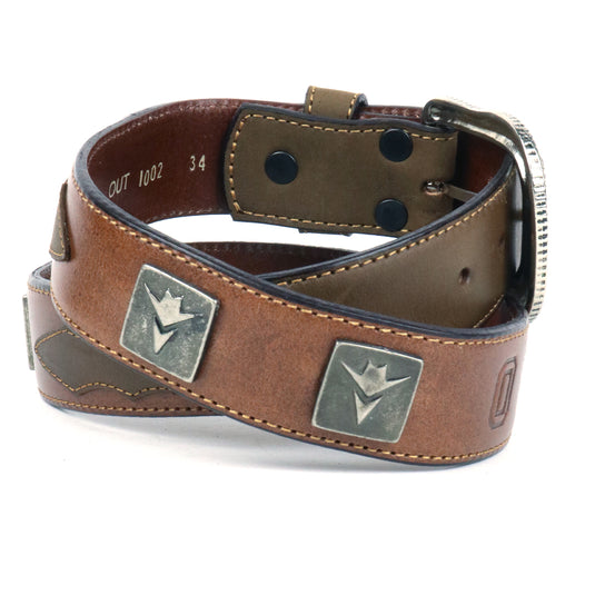 OUT1002 - Distressed Leather OUTLAW Belt with Conchos & "OUTLAW" Stamped in Back