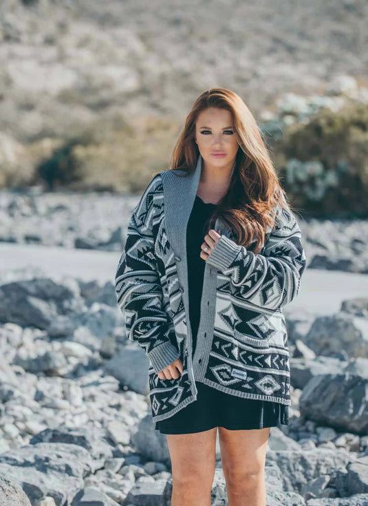 HJ104CHAZ - Hooey Ladies Short Duster Charcoal/Aztec
