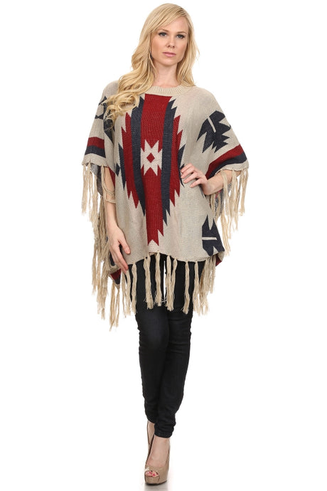 YELTSHT3 - Ladies Beige Fashion Poncho