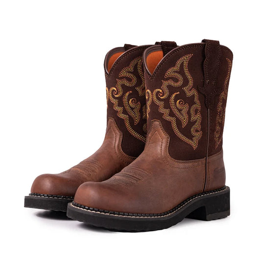 PLT303609 - Palitutu Women's Brown Full Grain Leather Embroidered Cowgirl Boots