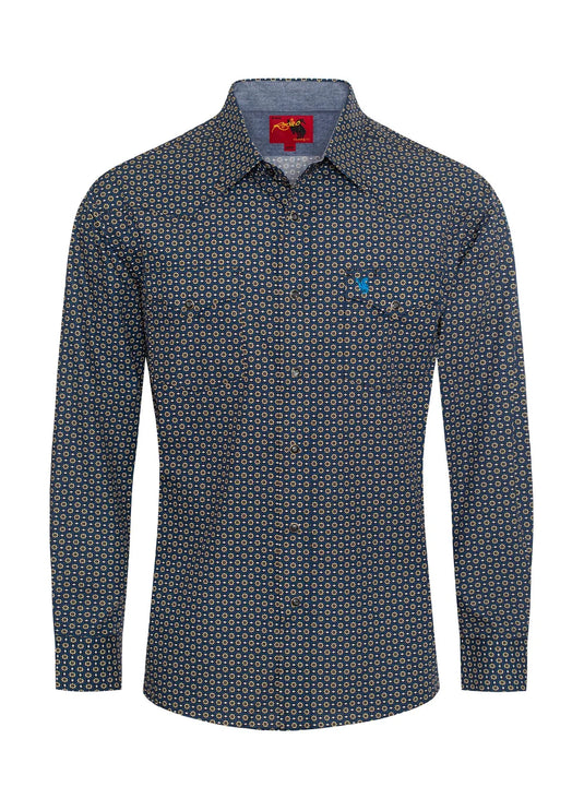 PS100L-1073 - Rodeo Clothing Men's Western Long Sleeve Pearl Snap Print Shirt