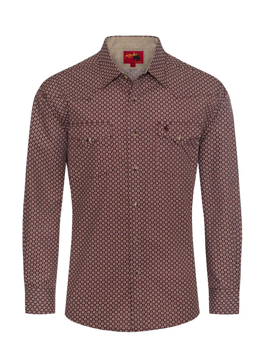 PS100L-1083 - Rodeo Clothing Men's Western Long Sleeve Pearl Snap Print Shirt