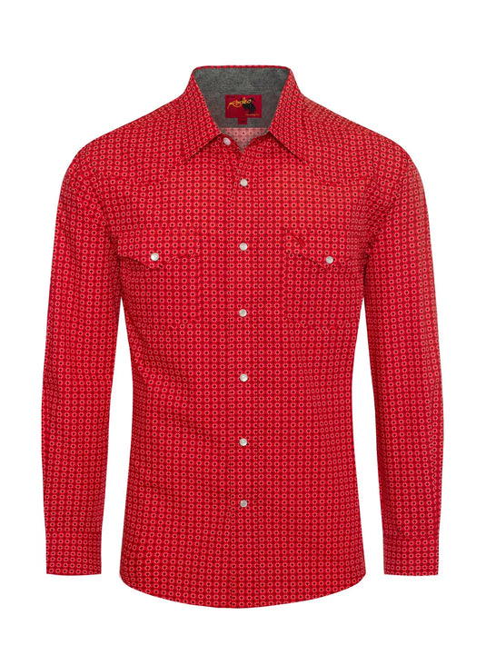 PS100L-1086 - Rodeo Clothing Men's Western Long Sleeve Pearl Snap Print Shirt
