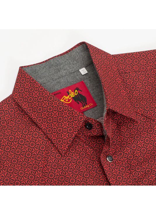 PS100S-1096 - Rodeo Clothing Men's Short Sleeve Pearl Snap Print Shirt