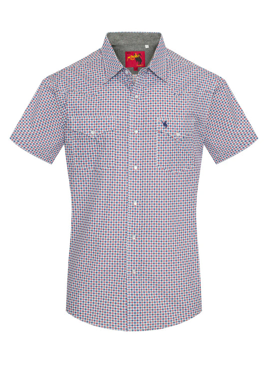 PS100S-1102 - Rodeo Clothing Men's Short Sleeve Pearl Snap Print Shirt