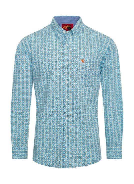 PS300L-3005 - Rodeo Clothing Men's Western Long Sleeve 100% Cotton Poplin Print Shirt