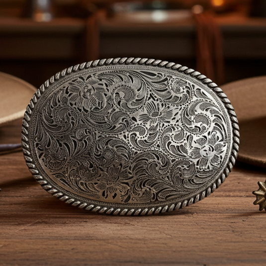 RLB500 - RockinLeather Silver Scrolled Oval Buckle