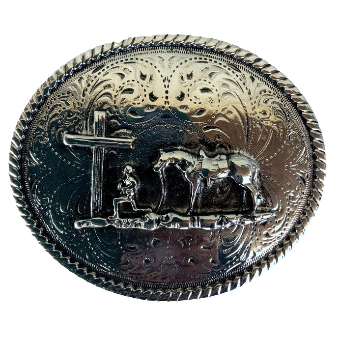 RLB502 - RockinLeather Silver Cowboy Prayer Oval Buckle