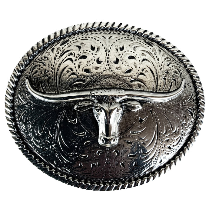 RLB503 - RockinLeather Silver Steer Head Oval Buckle