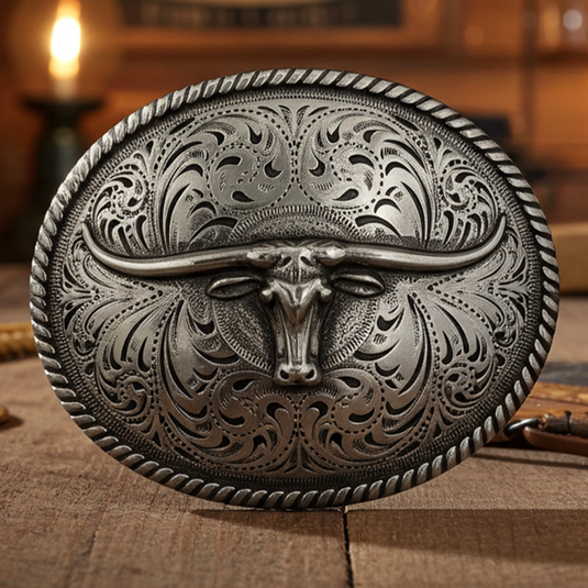RLB503 - RockinLeather Silver Steer Head Oval Buckle