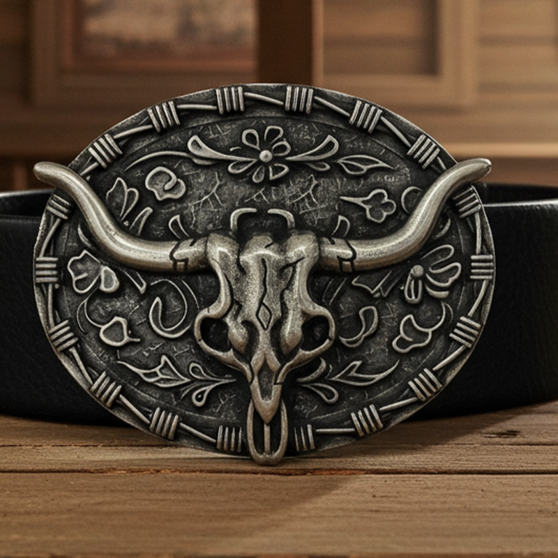 Load image into Gallery viewer, RLB508 - RockinLeather Nickle W/Black Underlay Steer Head Belt Buckle

