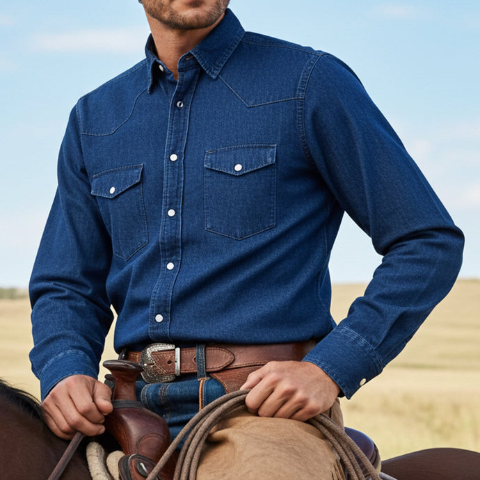 RLLSMS02 - RockinLeather Men's 7.1 oz Dark Denim Western Shirt