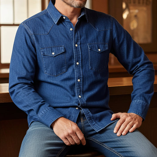 RLLSMS02 - RockinLeather Men's 7.1 oz Dark Denim Western Shirt