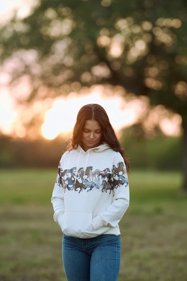 Load image into Gallery viewer, HH2606CRPR - Hooey Ladies "Legendary Hoody" Cream W/Horse Print
