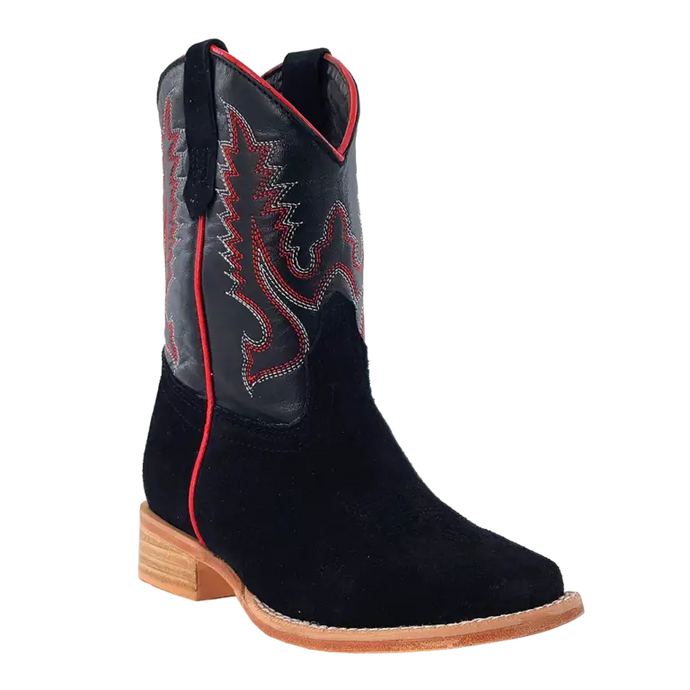 RWK100 - R. Watson Kid's Black Roughout Wide Square Boots