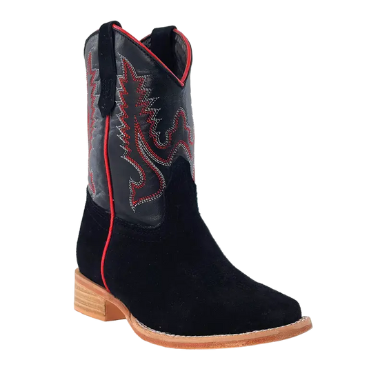 RWK100 - R. Watson Kid's Black Roughout Wide Square Boots