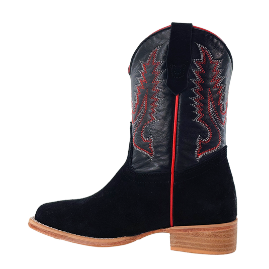 RWK100 - R. Watson Kid's Black Roughout Wide Square Boots