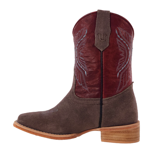 RWK104 - R. Watson Kid's Charcoal Roughout Wide Square Boots