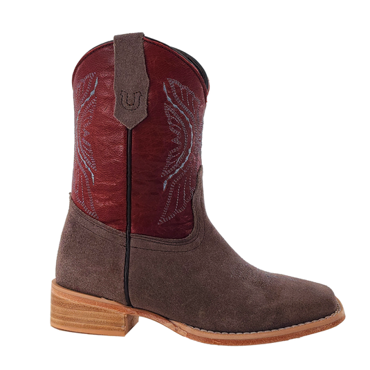 RWK104 - R. Watson Kid's Charcoal Roughout Wide Square Boots