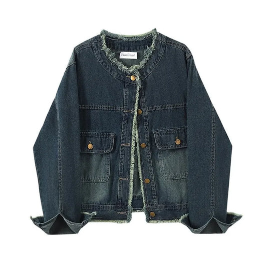 NIHTS59 - Ladies Retro Blue Short Cotton Style Jacket