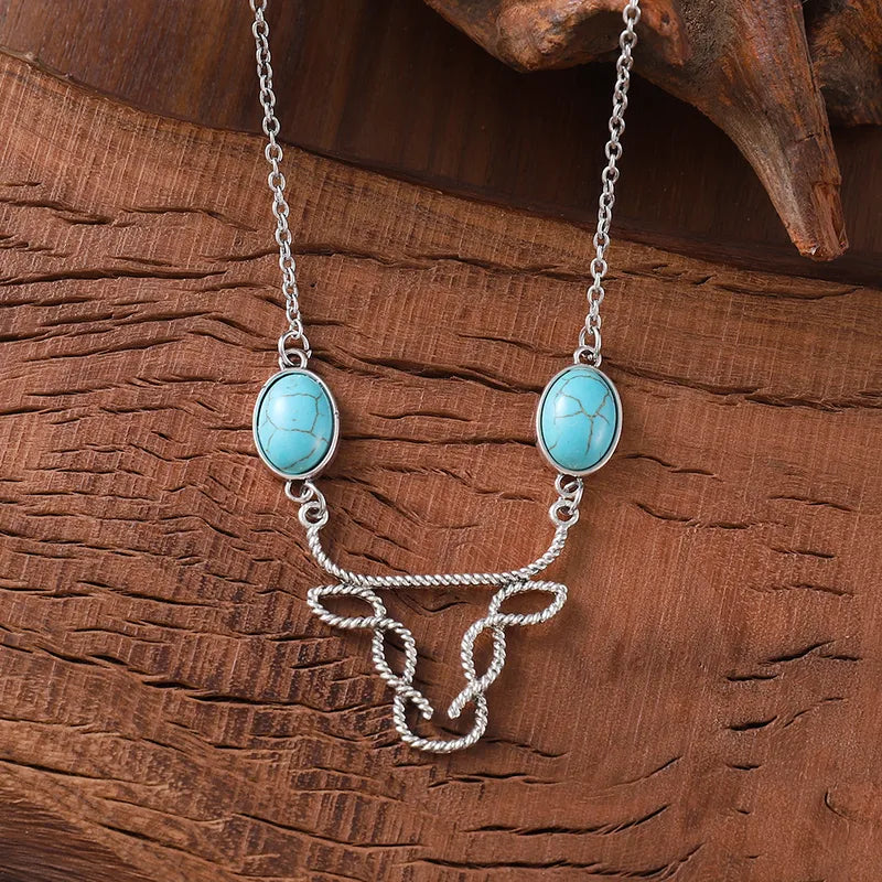 Load image into Gallery viewer, NIHNK3 - Retro Bull Head Turquoise Necklace
