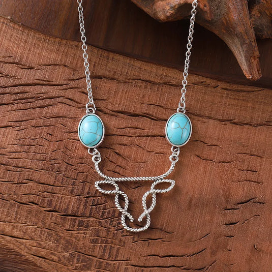 NIHNK3 - Retro Bull Head Turquoise Necklace