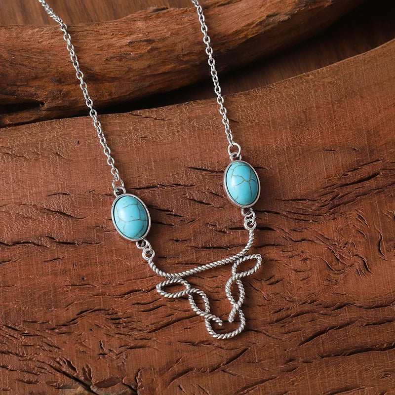 Load image into Gallery viewer, NIHNK3 - Retro Bull Head Turquoise Necklace
