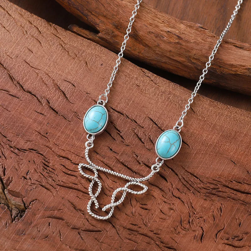 Load image into Gallery viewer, NIHNK3 - Retro Bull Head Turquoise Necklace

