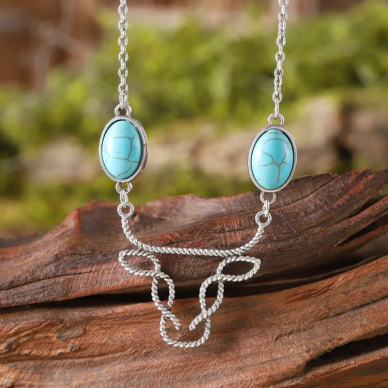 Load image into Gallery viewer, NIHNK3 - Retro Bull Head Turquoise Necklace
