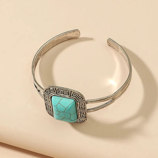 NIHBC49 - Large Square Turquoise Stone Bangle Bracelet
