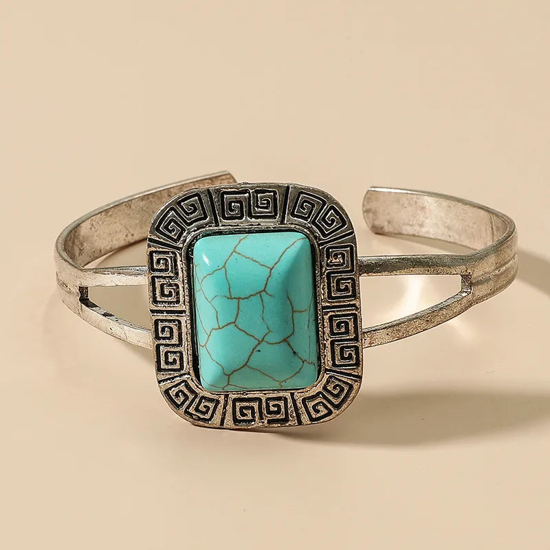 Load image into Gallery viewer, NIHBC49 - Large Square Turquoise Stone Bangle Bracelet
