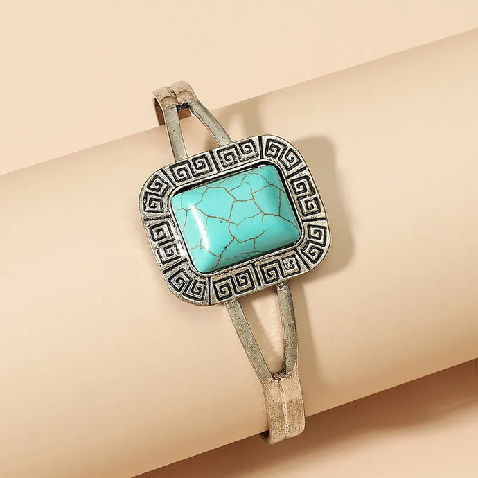NIHBC49 - Large Square Turquoise Stone Bangle Bracelet