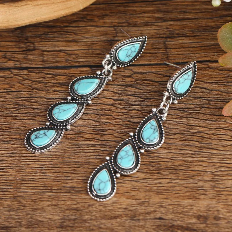 Load image into Gallery viewer, NIHER100 - Water Droplets Turquoise Inlay Stud Earrings
