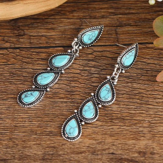 NIHER100 - Water Droplets Turquoise Inlay Stud Earrings
