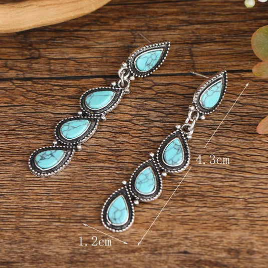 NIHER100 - Water Droplets Turquoise Inlay Stud Earrings