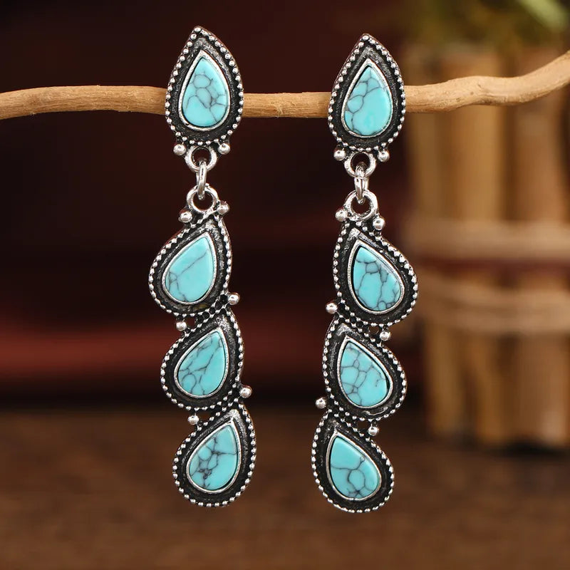 Load image into Gallery viewer, NIHER100 - Water Droplets Turquoise Inlay Stud Earrings
